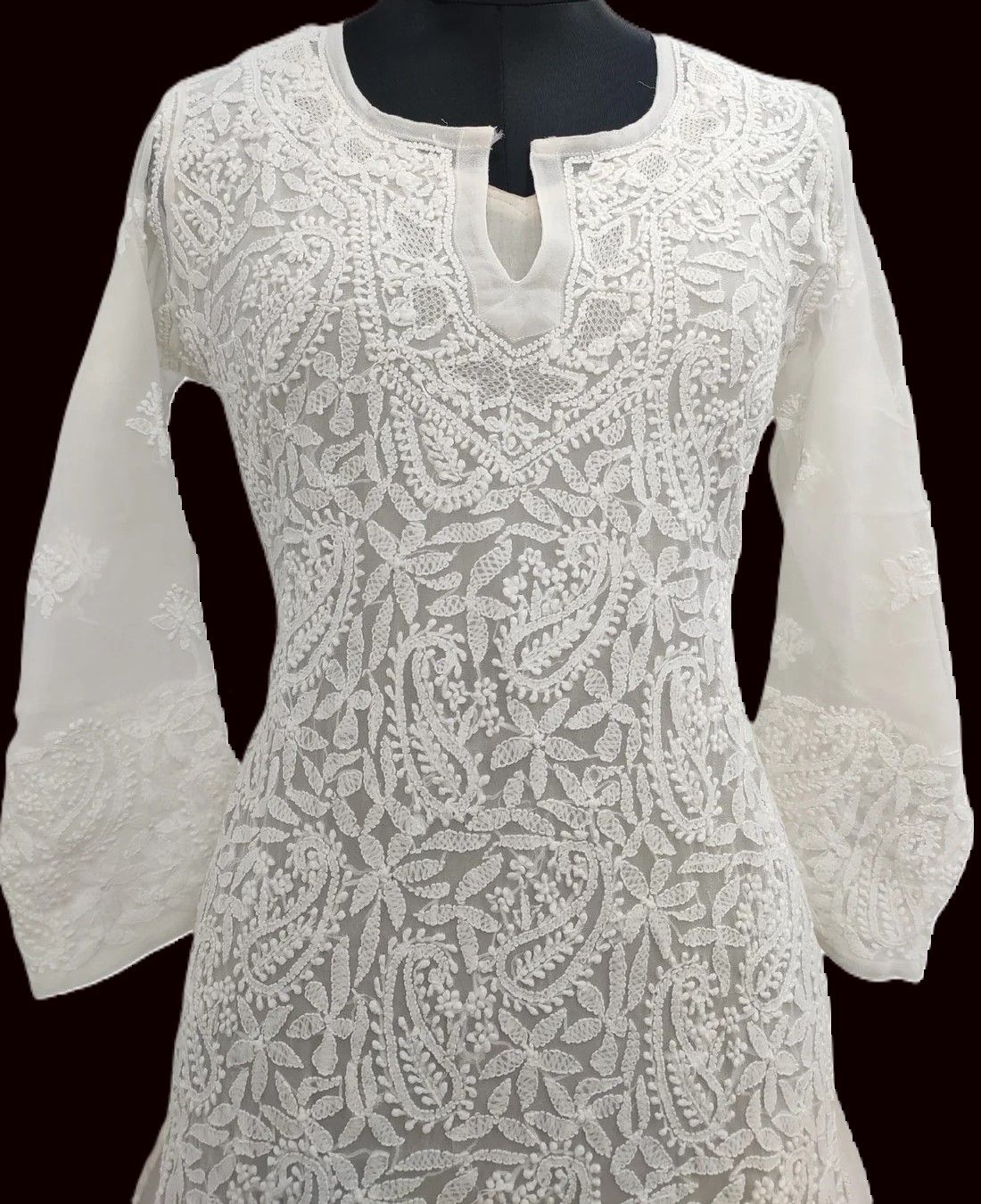 White Cotton Kurta with Chikankari Booti Embroidery