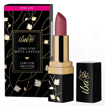 Iba Long Stay Matte Lipstick Limited Edition L01 Pink Pillow, 4 g | Intense Colour | Highly Pigmented and Long Lasting Matte Finish | Enriched with Vitamin E