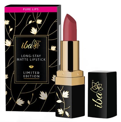 Iba Long Stay Matte Lipstick Limited Edition L02 Turkish Rose, 4 g | Intense Colour | Highly Pigmented and Long Lasting Matte Finish | Enriched with Vitamin E