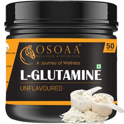 OSOAA Pure L-Glutamine Muscle Growth & Recovery Supplement 250gm Unflavoured, Post Workout Recovery, Men & Women, 50 Serving