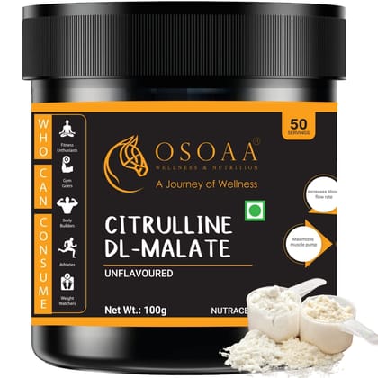 OSOAA Citrulline Malate Supplement Powder 100gm Unflavoured with Nitric Oxide for Immunity Booster, Enhance Muscle Pump, Sustain Longer Workouts, 50 Servings