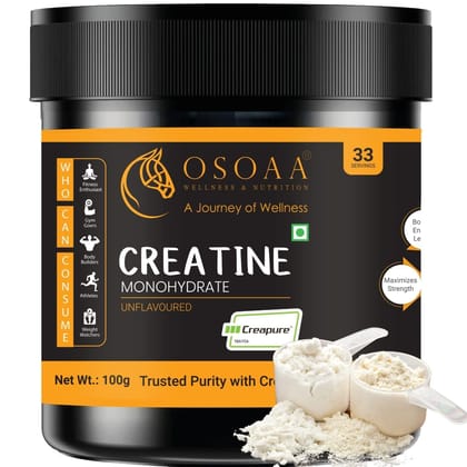 OSOAA Creatine Monohydrate " CREAPURE" Certified from Germany | Unflavoured, 100 gm | Boosts Strength and Athletic Performance | And for Muscle Repair & Recovery