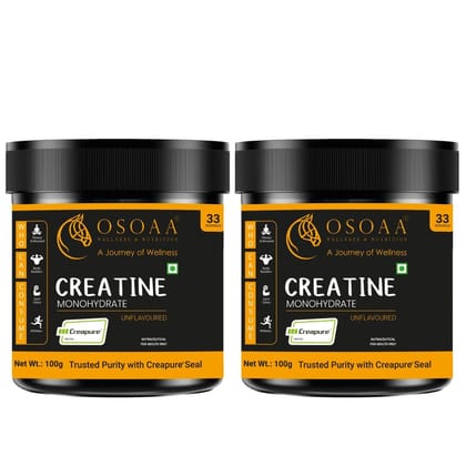 OSOAA Creapure German Certified 100gm Creatine Monohydrate | Micronized Pre & Post Workout Supplement for Muscle Building & Performance (Unflavoured, 66 Serving) | (Pack of 2)