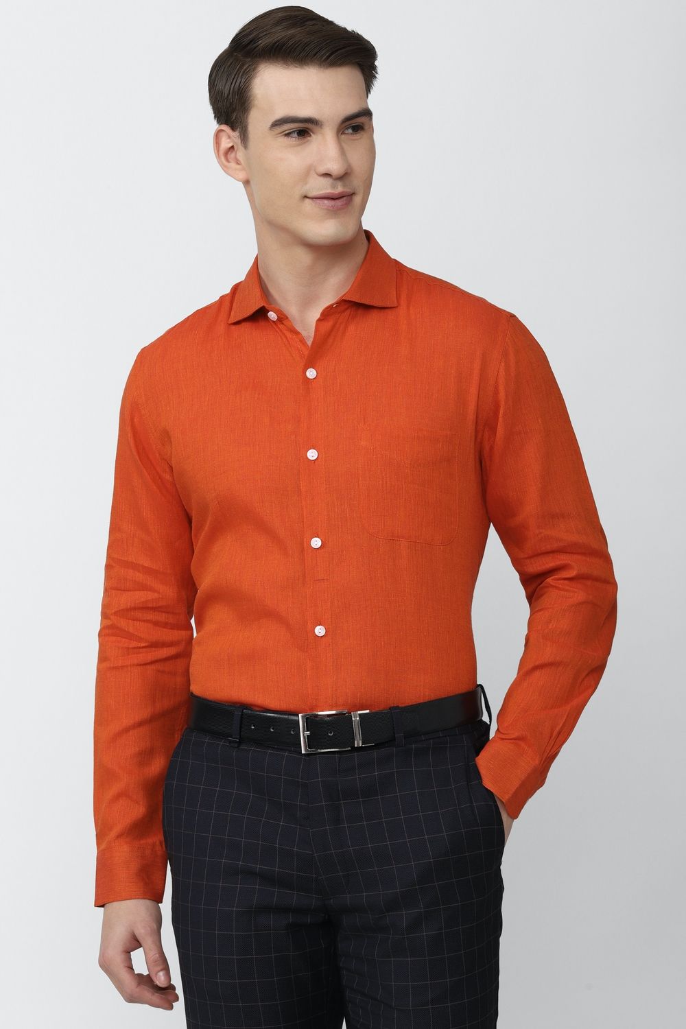 Men Orange Regular Fit Formal Full Sleeves Formal Shirt