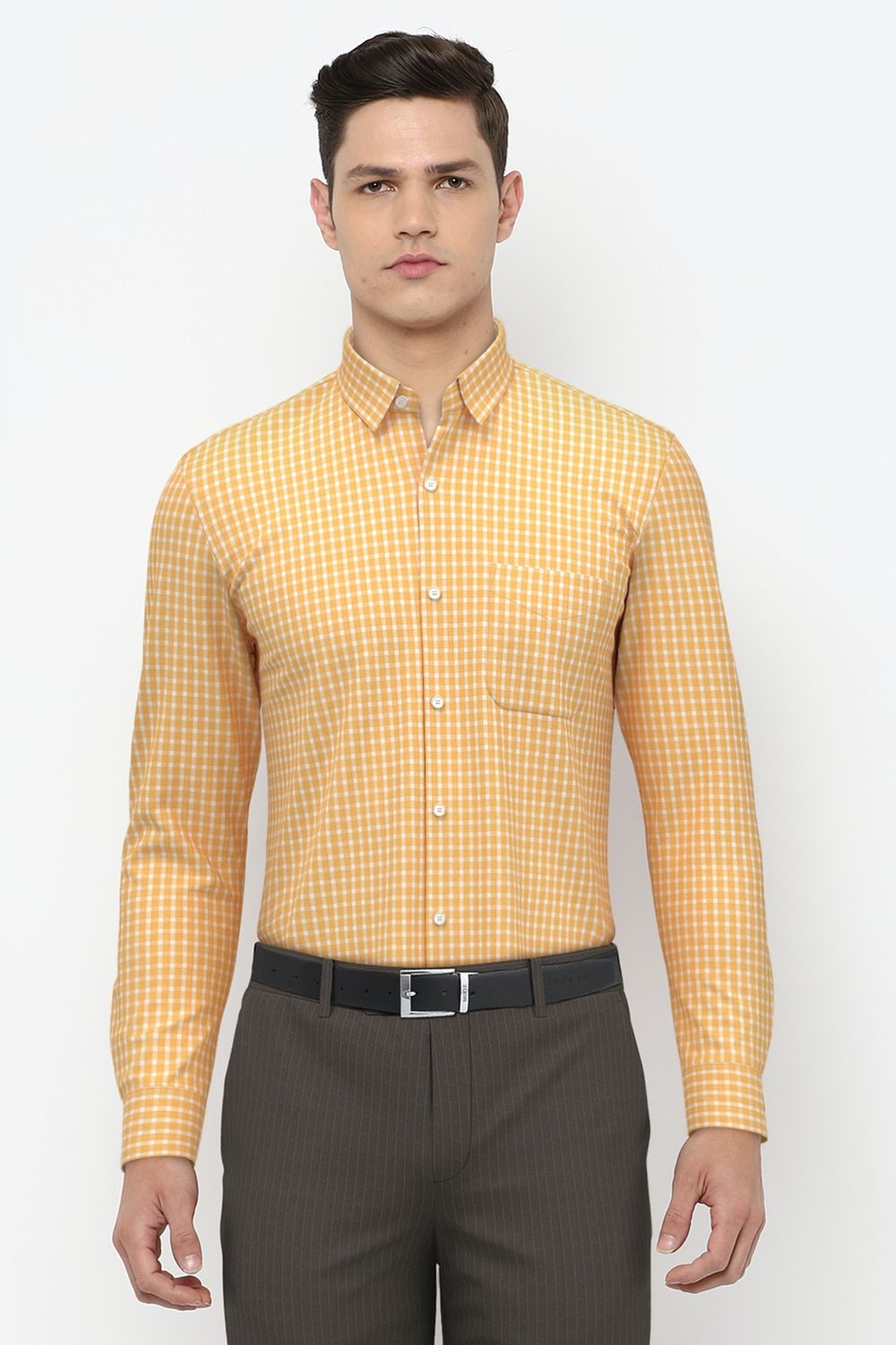 Men Yellow Slim Fit Formal Full Sleeves Formal Shirt