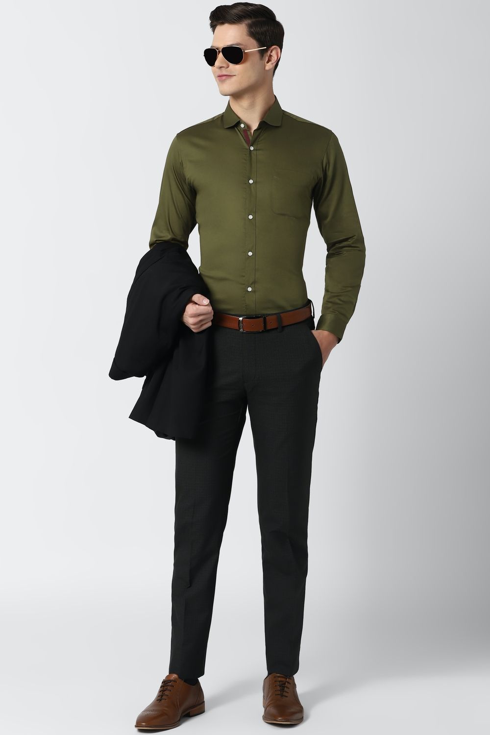 Men Olive Slim Fit Formal Full Sleeves Formal Shirt