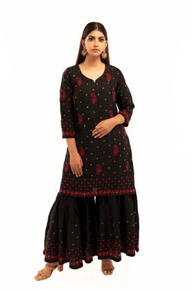 Women Chanderi Garara Set, Blac