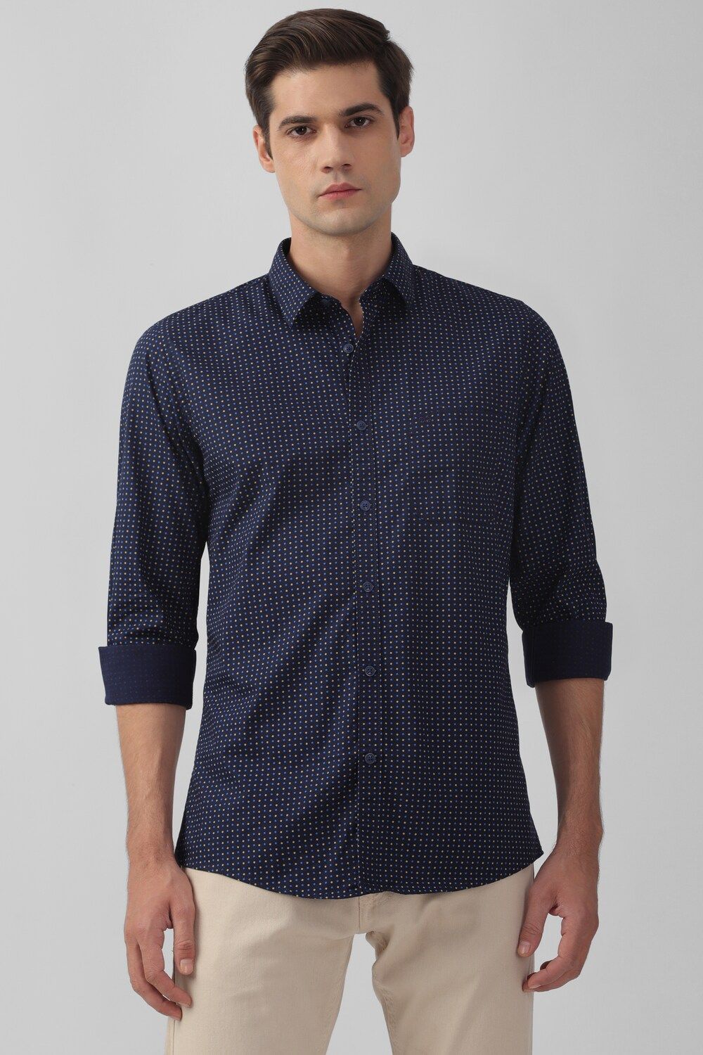 Men Navy Slim Fit Print Full Sleeves Casual Shirt