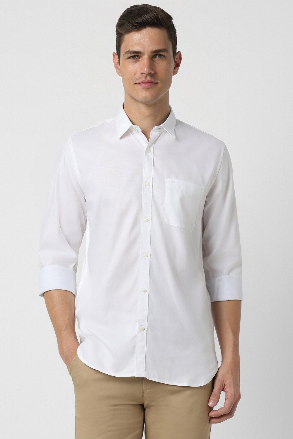 Men White Slim Fit Solid Full Sleeves Casual Shirt