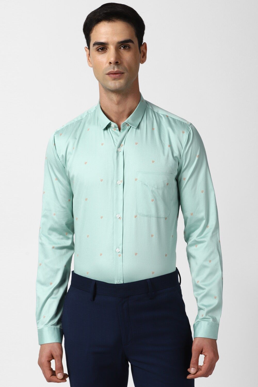 Men Green Slim Fit Formal Full Sleeves Formal Shirt