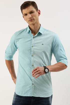 Men Blue Slim Fit Stripe Full Sleeves Casual Shirt