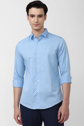 Men Blue Slim Fit Print Full Sleeves Casual Shirt