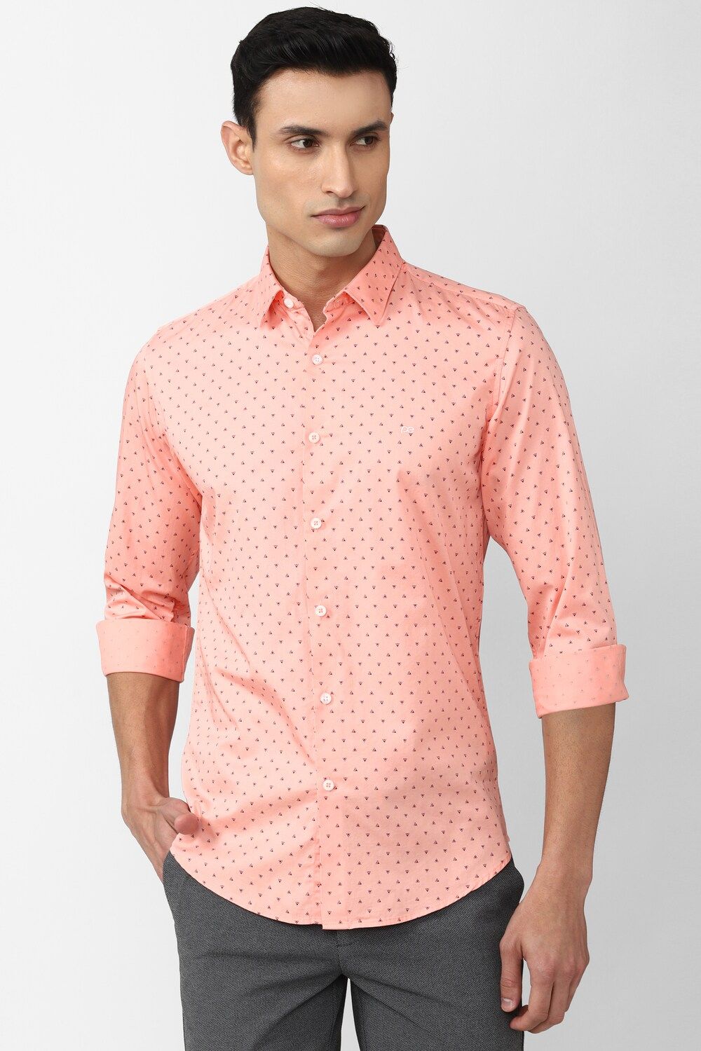 Men Pink Slim Fit Print Full Sleeves Casual Shirt