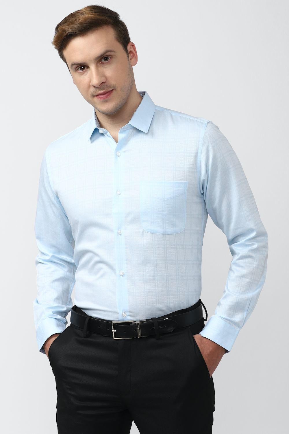 Men Blue Slim Fit Formal Full Sleeves Formal Shirt