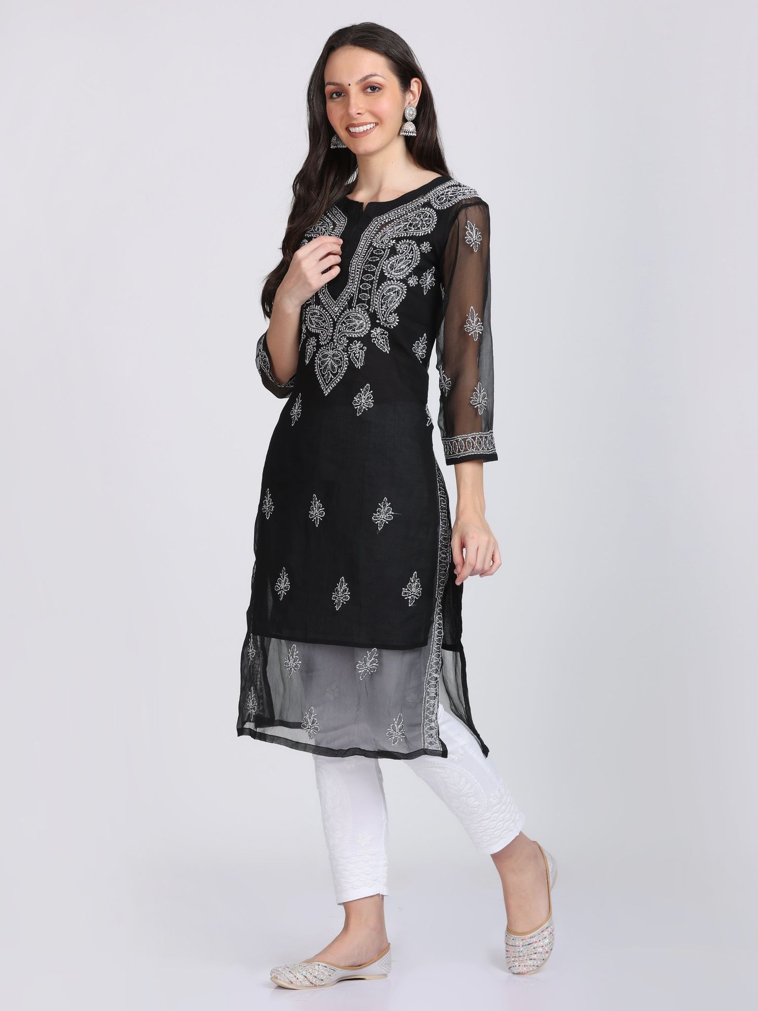 Gala Booti Black Kurti For Women