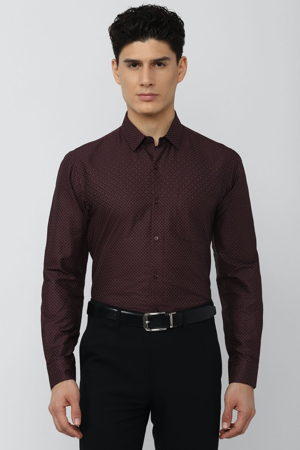 Men Maroon Slim Fit Formal Full Sleeves Formal Shirt