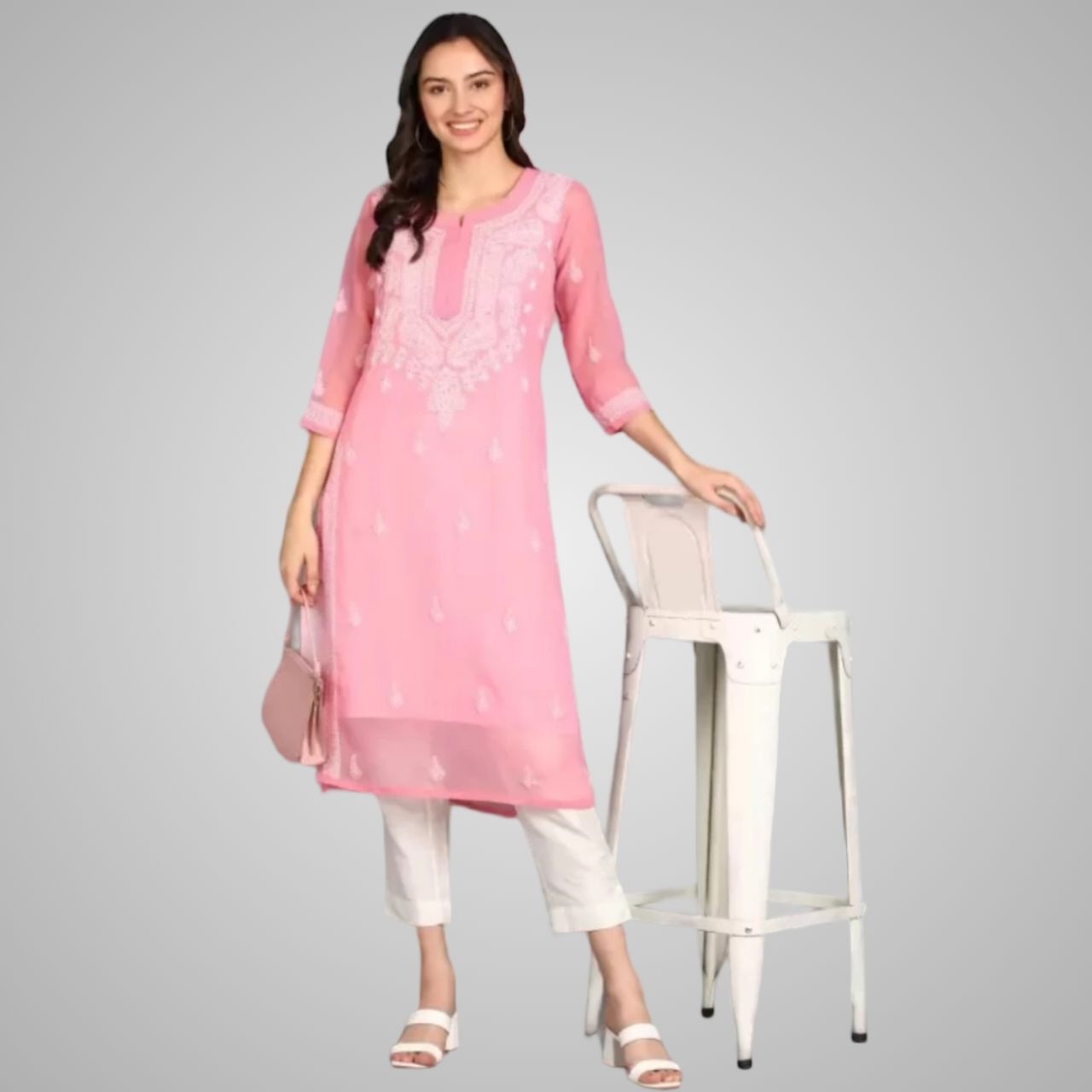 Gala Booti Pink Kurti For Women