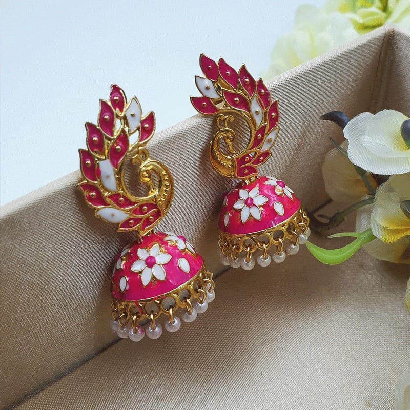 Fresh Purple Cute and Pretty Rani Color Minakari Peacock Designer Earrings