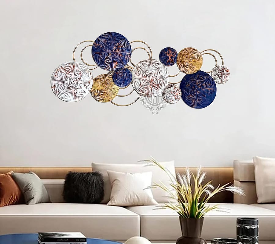 Metal Wall Art Wall Sculpture Wall Hanging Showpiece Perfect For Home (18-Circle-Blu)