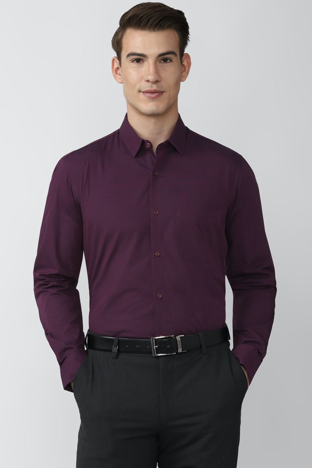 Men Purple Regular Fit Formal Full Sleeves Formal Shirt