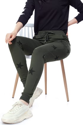 ZEYO Women's Joggers Typography Green Regular Fit Track Pant