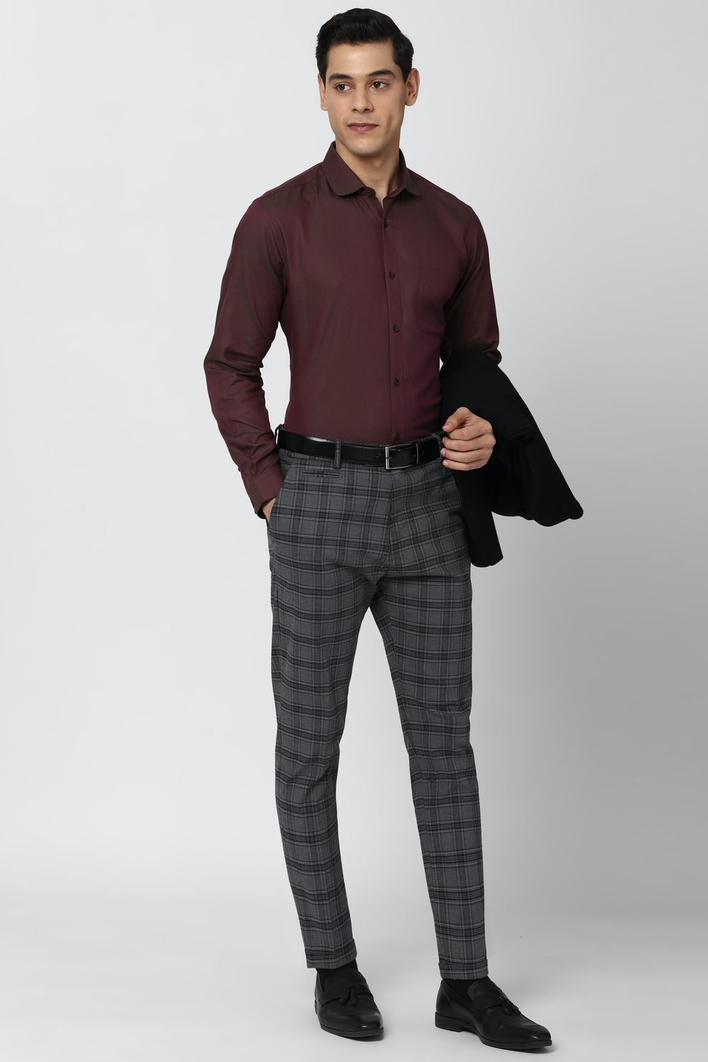 Men Maroon Regular Fit Formal Full Sleeves Formal Shirt