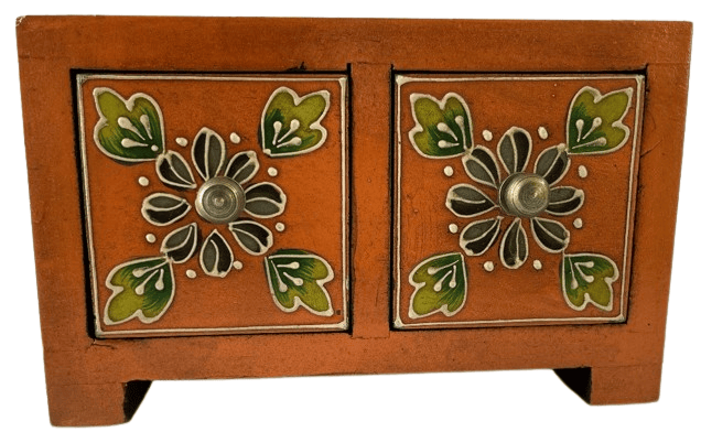 Sachin Art  Mango Wood Orange Antique Wooden Hand Painted Small Drawer, For Home Living room & Office