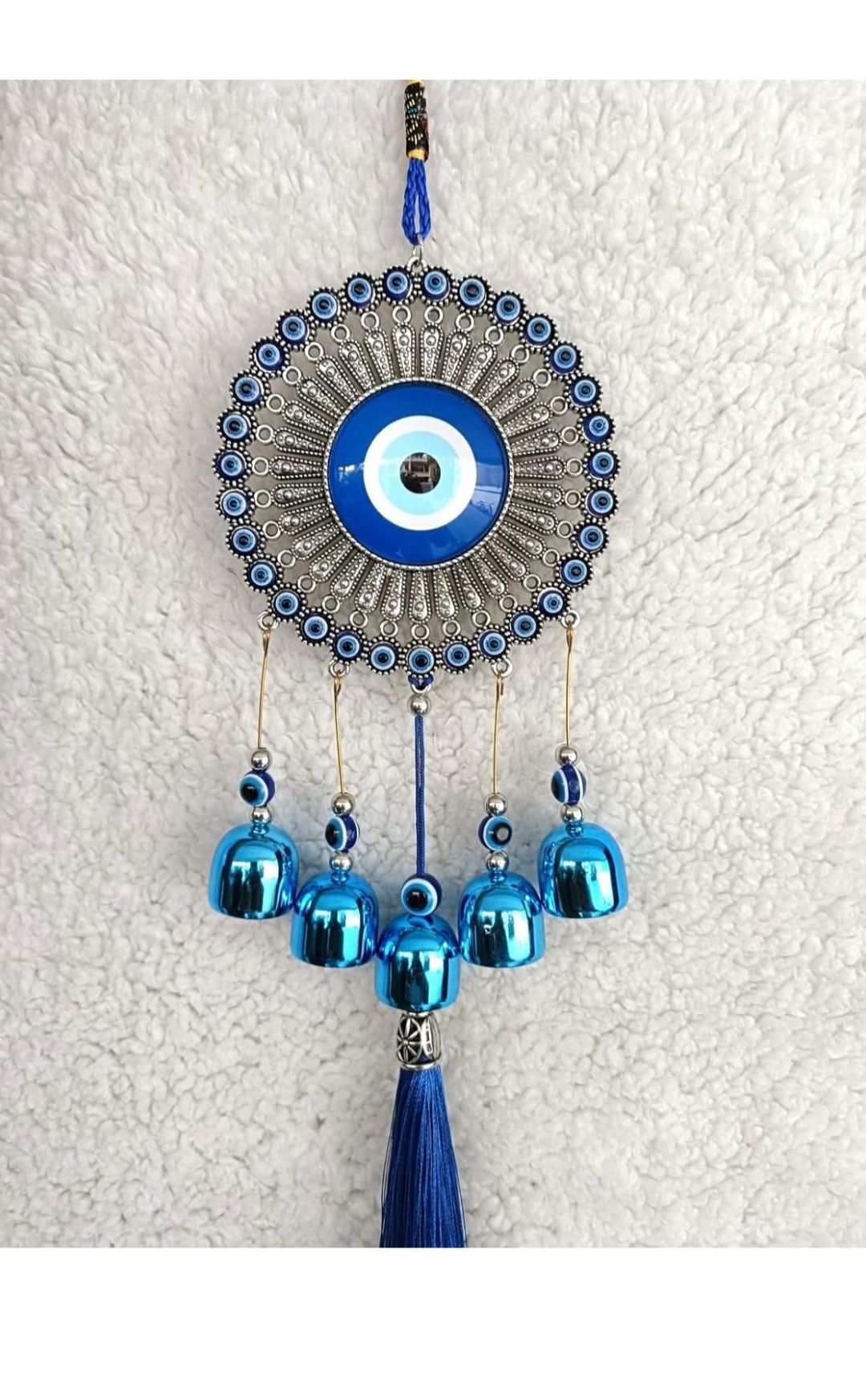 5 Bells Wind Chimes for Home Positive Energy, Evil Eye Hanging for Home, Evil Eye Home Decor Items, Hanging Decorative Items for Home