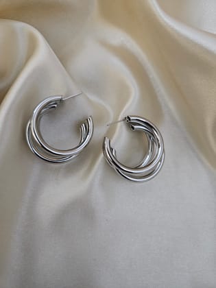 Fresh Purple Silver Three Layer Hoop Earrings (Silver Colour)