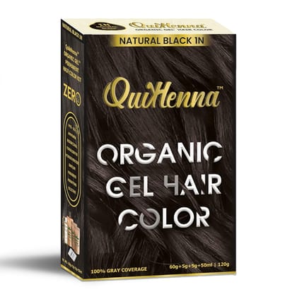 QuikHenna Organic Hair Colour Gel 1N Natural Black - PPD & Ammonia Free Permanent Natural Hair Color, 100% Grey Coverage, Long Lasting Gel Colour for Men & Women, 120gm