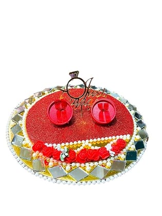 Delice AU Wood Plaetter Ring Ceremony Decorative Thali with Mirror Work (Red)