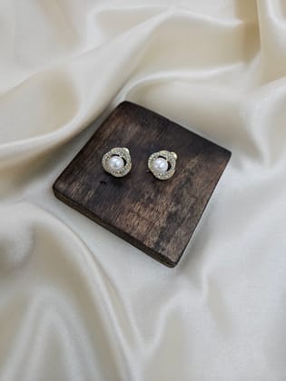 Fresh Purple CZ Stone Pearl Ear Studs (Gold Colour Look)