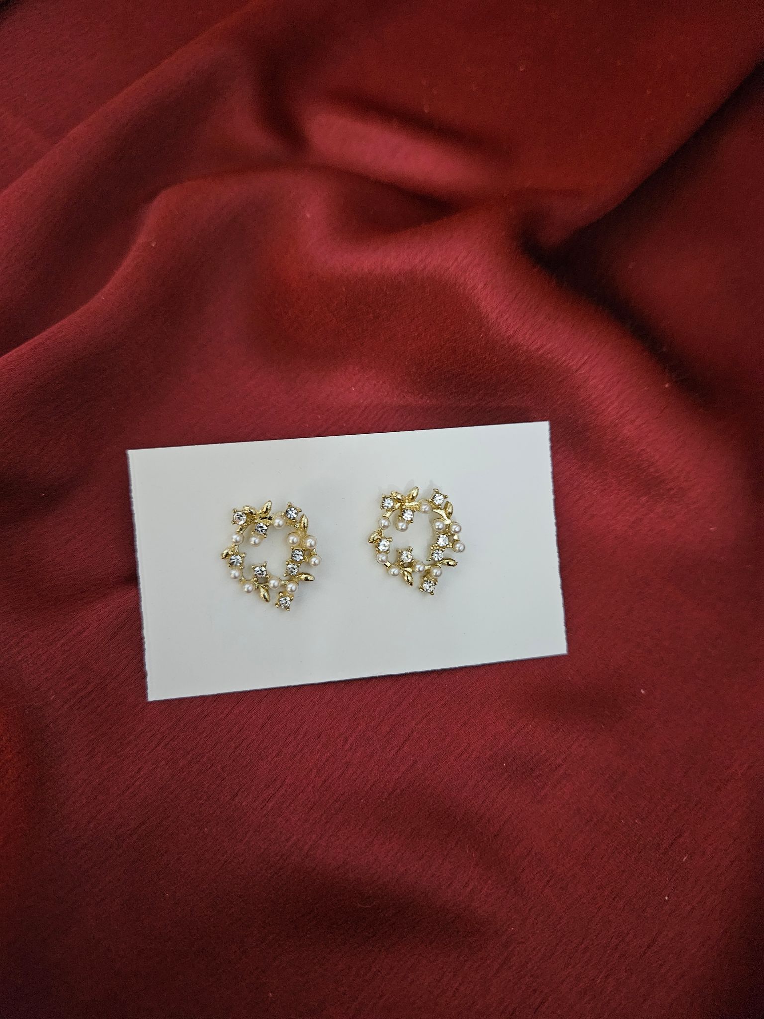 Fresh Purple Simple Pearl and CZ Stone Ear Studs (Gold Colour Look)