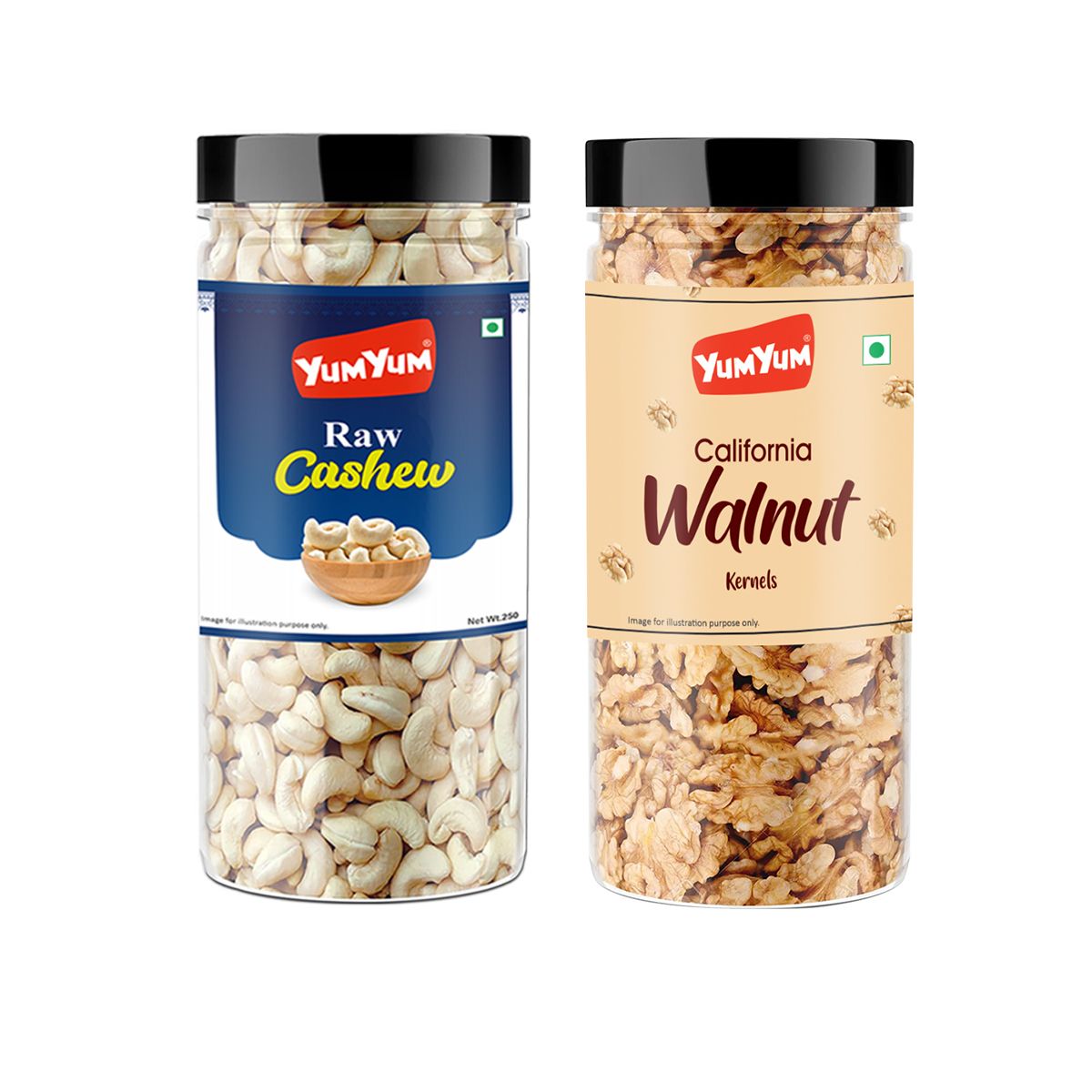 Yum Yum Cashews (Kaju) & Walnut Kernels (Akhrot Giri) 500g (2x 250g each)