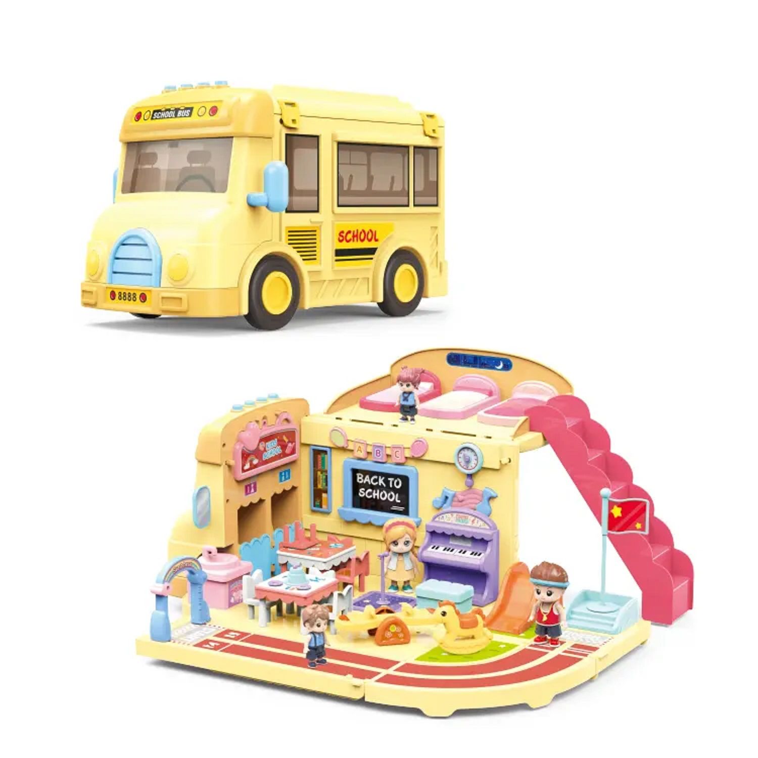 KTRS Enterprise Children Baby Educational Toys Musical Slide School Bus Role Pretend Play Toy for Kids