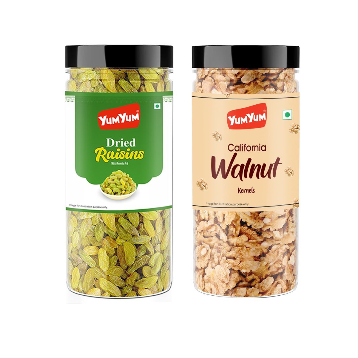 Yum Yum Raisins(Kishmish) & Walnut Kernels(Akhrot Giri) 500g (2 x 250g)