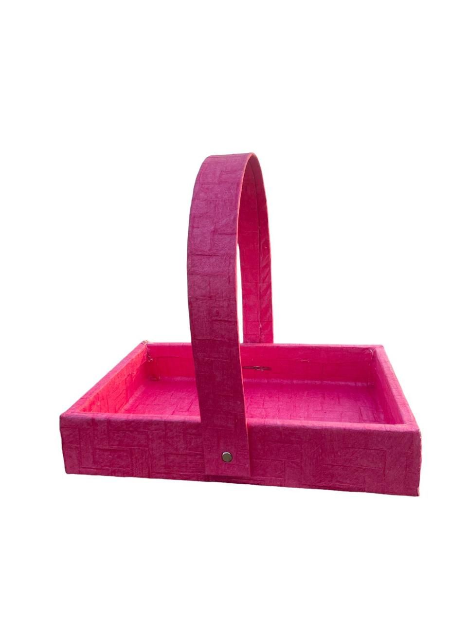 Delice AU Wooden Pepper Finish Decorative Basket, with Handle I Perfect Gifting Tray for Diwali, Birthday, Anniversary & Marriage ((Pink))