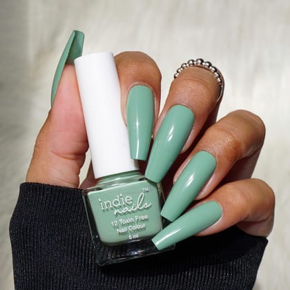 Indie Nails Holy Green is Free of 12 toxins vegan cruelty-free quick dry glossy finish chip resistant. Pastel Green Colour shade Nail polish, enamel, lacquer, paint Liquid: 5 ml