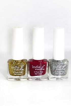 Indie Nails A Big Fat Indian Wedding Vegan Nail Polish Combo Set of 3, mini kit, pack of 3, Quick dry, 12 Toxic Free Formula, Festive Gifting Nail polish, nail enamel