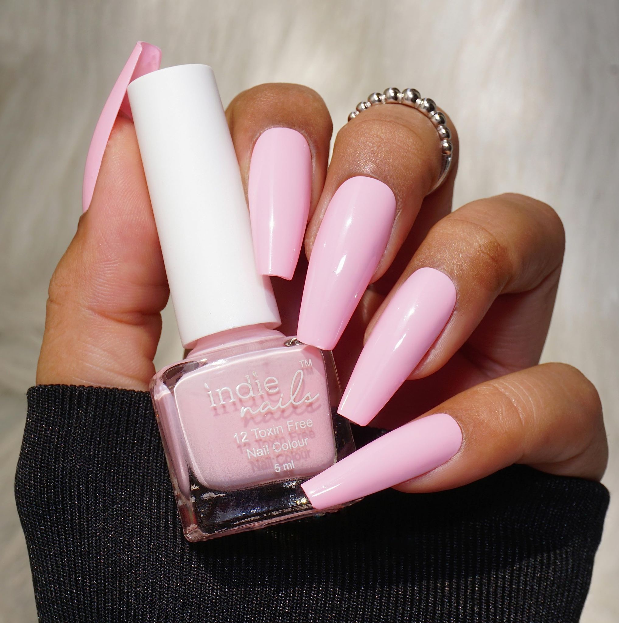 Indie Nails Delicate Pink is Free of 12 toxins vegan cruelty-free quick dry glossy finish chip resistant. Baby Pink/French Pink shade Nail polish, enamel, lacquer.