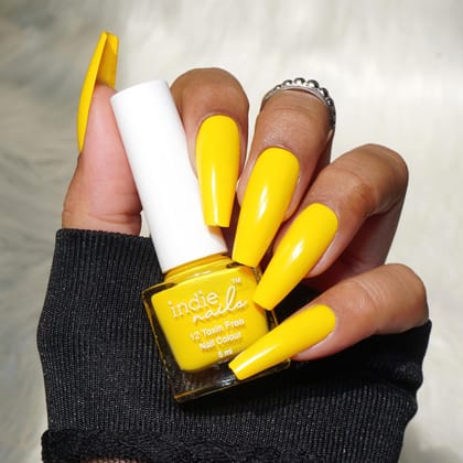Indie Nails Minion is Free of 12 toxins vegan cruelty-free quick dry glossy finish chip resistant. Yellow Colour shade Nail polish, enamel, lacquer, paint Liquid: 5 ml