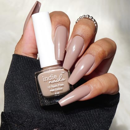 Indie Nails Mocha is Free of 12 toxins vegan cruelty-free quick dry glossy finish chip resistant. Brown Nude shade Nail polish, nail enamel, nail lacquer, nail paint Liquid: 5 ml