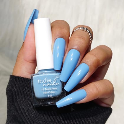 Indie Nails Cloudy Blue is Free of 12 toxins vegan cruelty-free quick dry glossy finish chip resistant. Light Blue Colour shade Nail polish, enamel, lacquer, paint Liquid: 5 ml