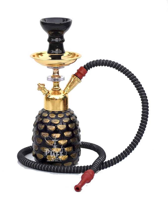 Puff King Hookah Pot Set Designer Pineapple Base Hookah Pot with Golden Stem (12 inch) Black& Gold