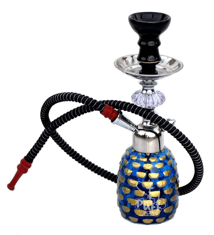 Puff King Hookah Pot Set Decorative Glass Hookah Pineapple Design Base with Silver Stem (12 inch) Blue