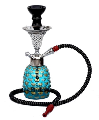 Puff King Hookah Pot Designer Decorative Pineapple Glass Hookah Pot Sliver stem (12 inch) Sky