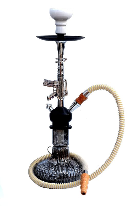 Puff King Hookah Pot Set Designer Decorative Glass Hookah Pot with Silver Gun Stem (5020ZD-SILVRgun)