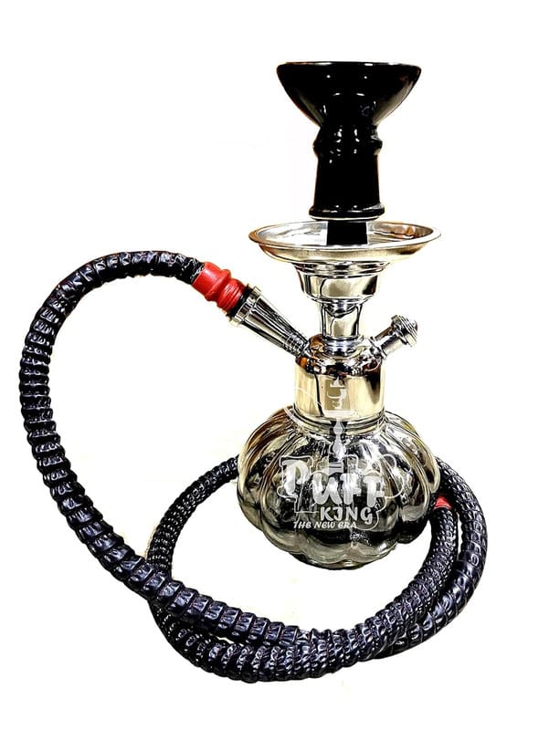 Puff King Hookah Pot Set Decorative Kharbuja Shaped Hookah with Silver Stem. (LUSTRBLK-5023)