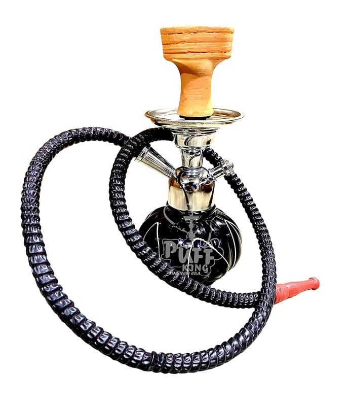 Puff King Designer Decorative Black Kharbuja Shape Base Hookah Pot with Mitti Chillum (10 Inches) BLKmitti