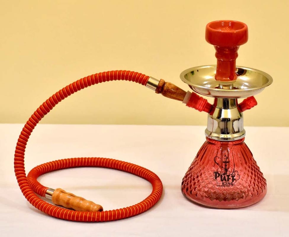 Puff King Hookah Pot Set with Metal Silver Stem Stylish Hookah for Flavour Decorative Hookha. (PTITEnewSML-RED)